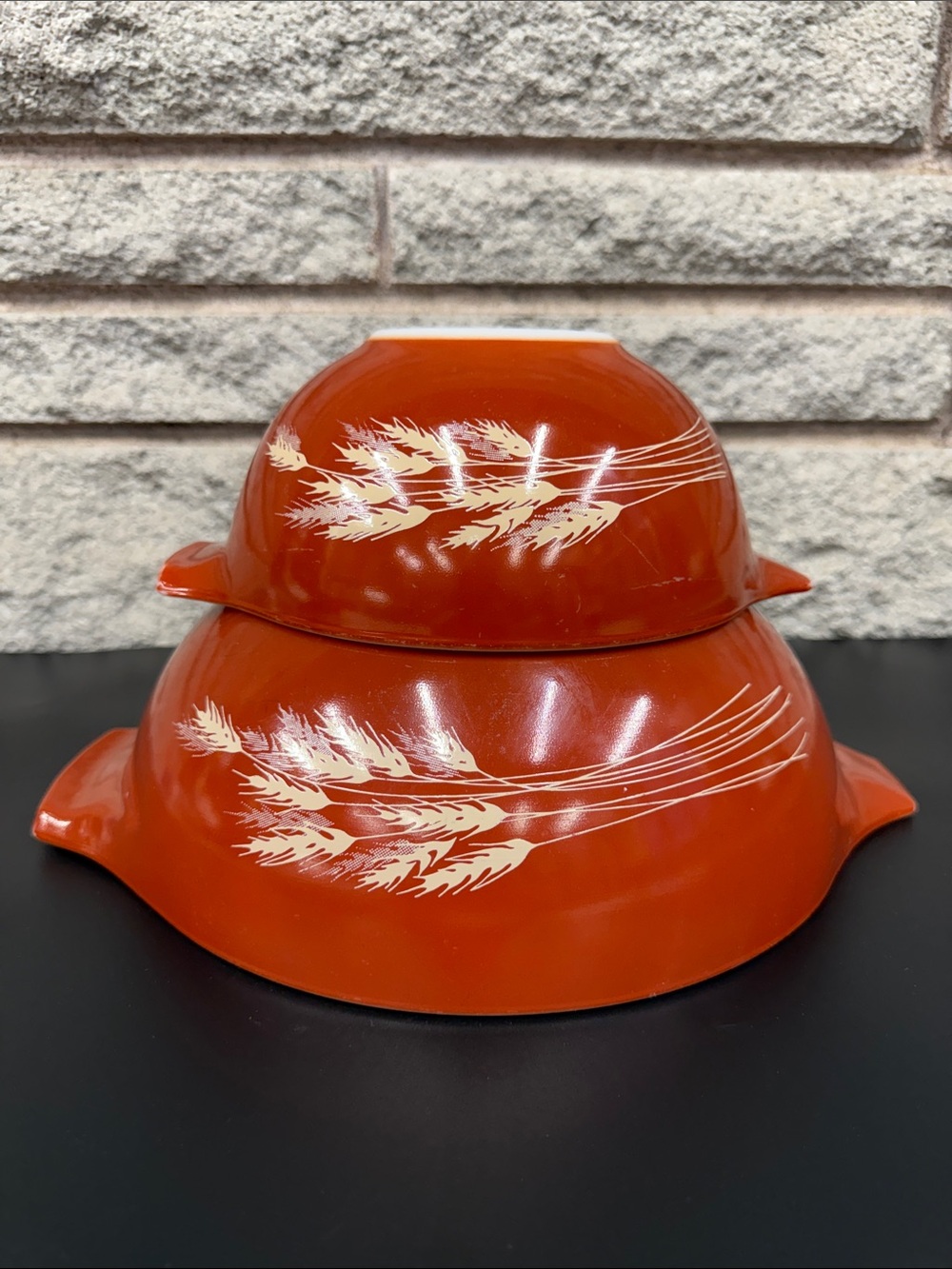 Vintage PYREX 442 & 444 Mixing Bowl Lot Of 2 Autumn Harvest Wheat Cinderella